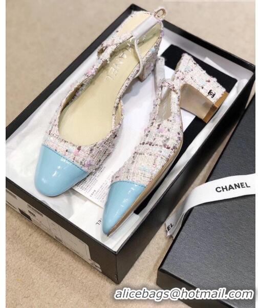 Reasonable Price Chanel Slingbacks In Patent Leather & Tweed G31318 Beige/Blue 2020