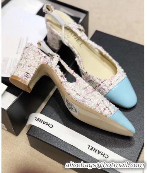 Reasonable Price Chanel Slingbacks In Patent Leather & Tweed G31318 Beige/Blue 2020