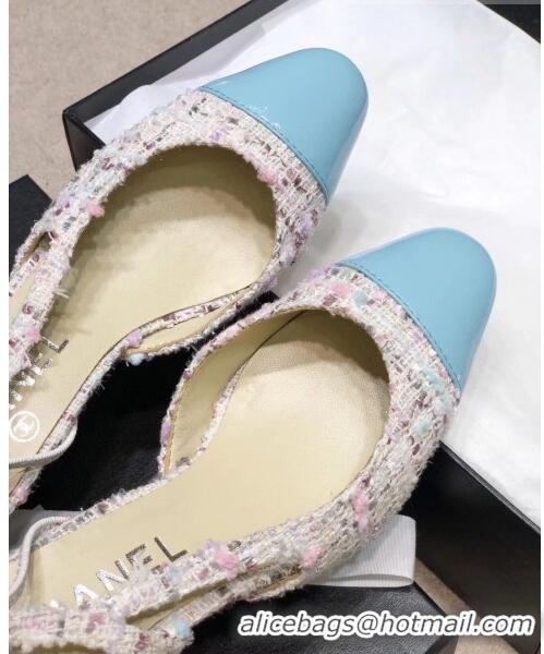 Reasonable Price Chanel Slingbacks In Patent Leather & Tweed G31318 Beige/Blue 2020