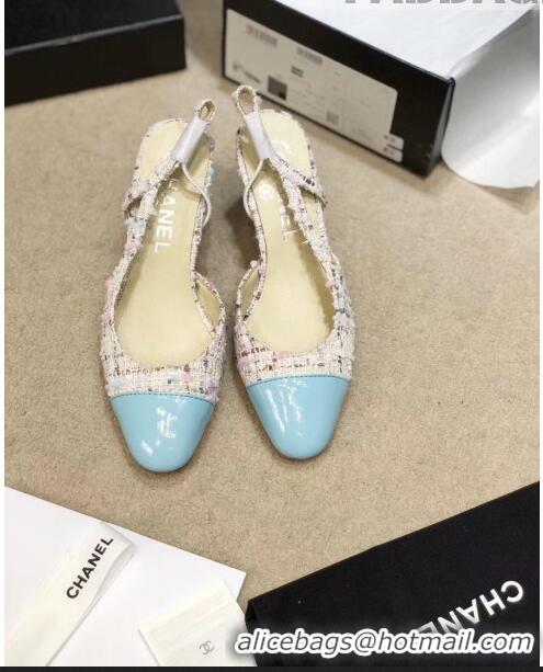 Reasonable Price Chanel Slingbacks In Patent Leather & Tweed G31318 Beige/Blue 2020