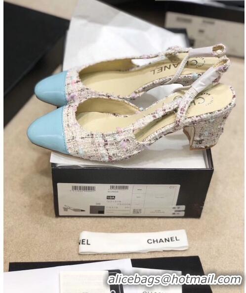 Reasonable Price Chanel Slingbacks In Patent Leather & Tweed G31318 Beige/Blue 2020