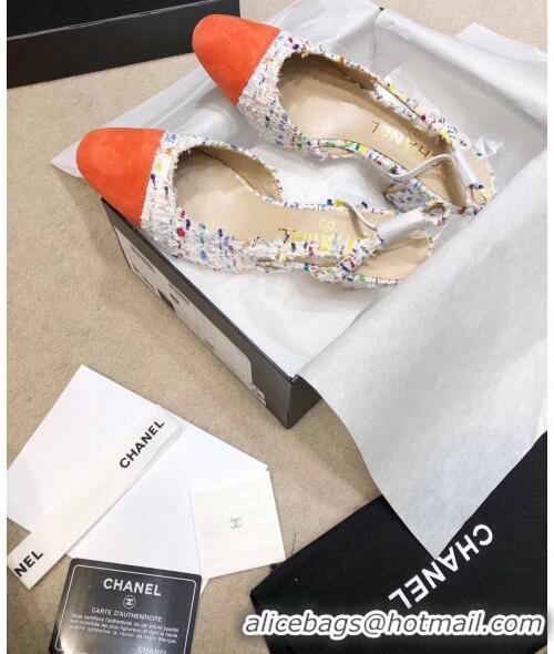 Famous Brand Chanel Slingbacks In Suede & Tweed G31318 White/Orange 2020