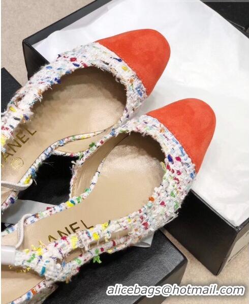 Famous Brand Chanel Slingbacks In Suede & Tweed G31318 White/Orange 2020