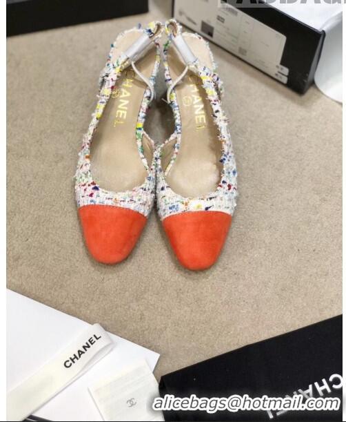 Famous Brand Chanel Slingbacks In Suede & Tweed G31318 White/Orange 2020