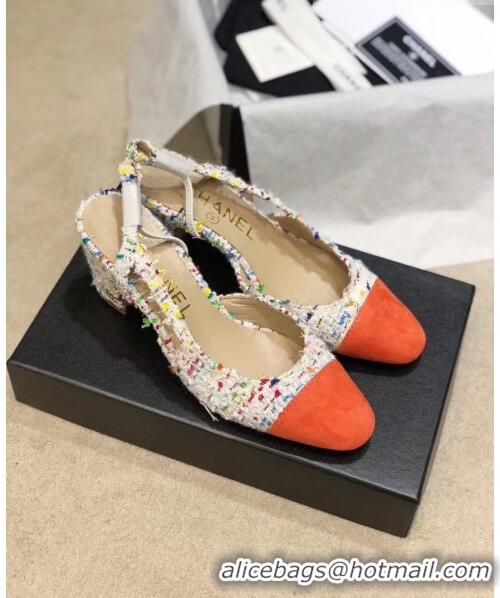 Famous Brand Chanel Slingbacks In Suede & Tweed G31318 White/Orange 2020