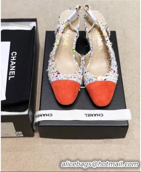 Famous Brand Chanel Slingbacks In Suede & Tweed G31318 White/Orange 2020