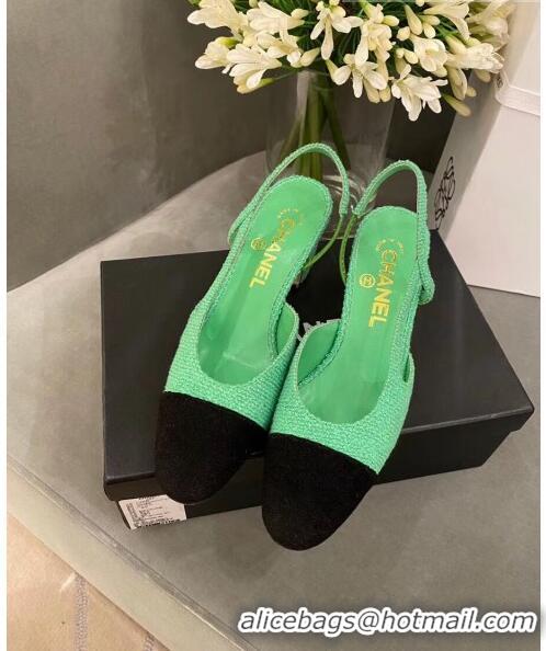 Promotional Chanel Tweed Slingbacks G31318 Green/Black 2020