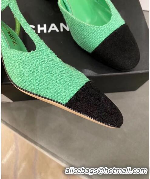 Promotional Chanel Tweed Slingbacks G31318 Green/Black 2020