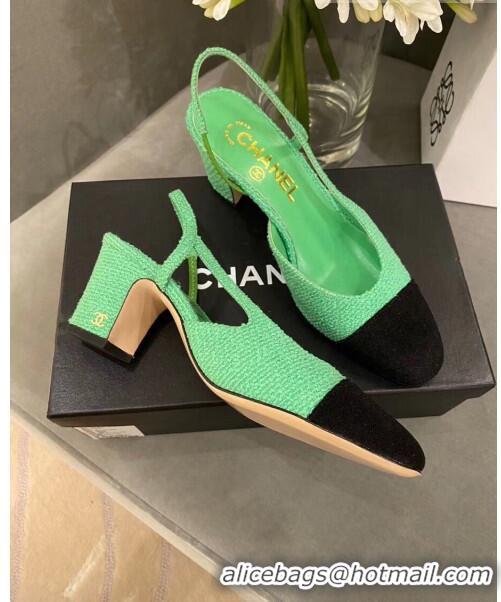 Promotional Chanel Tweed Slingbacks G31318 Green/Black 2020