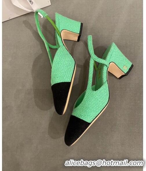 Promotional Chanel Tweed Slingbacks G31318 Green/Black 2020