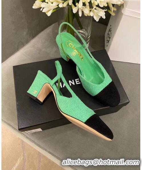 Promotional Chanel Tweed Slingbacks G31318 Green/Black 2020