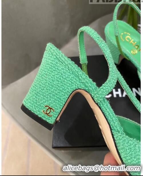 Promotional Chanel Tweed Slingbacks G31318 Green/Black 2020