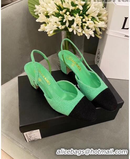 Promotional Chanel Tweed Slingbacks G31318 Green/Black 2020