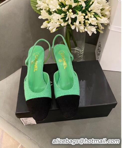 Promotional Chanel Tweed Slingbacks G31318 Green/Black 2020