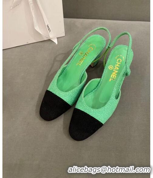 Promotional Chanel Tweed Slingbacks G31318 Green/Black 2020