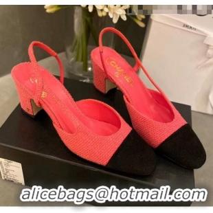 Unique Grade Chanel Tweed Slingbacks G31318 Peach/Black 2020