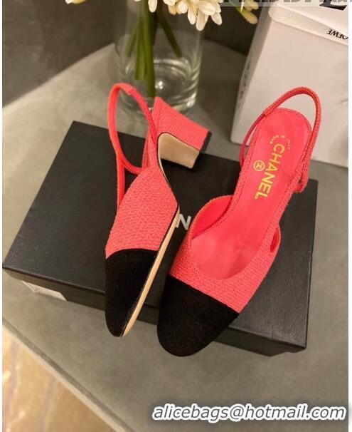 Unique Grade Chanel Tweed Slingbacks G31318 Peach/Black 2020