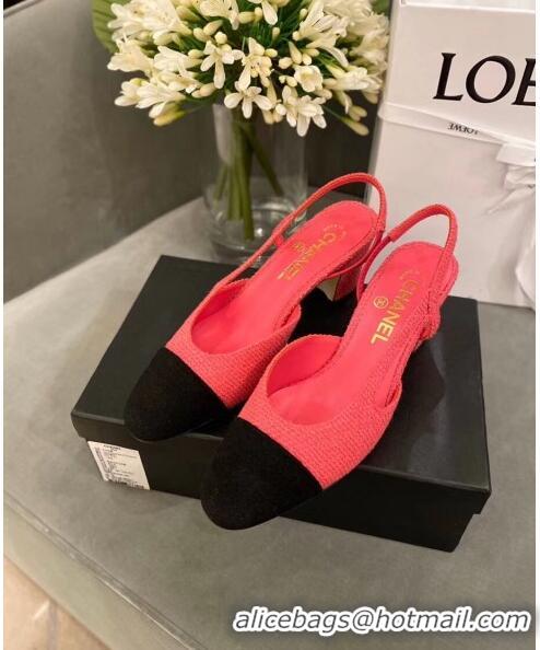 Unique Grade Chanel Tweed Slingbacks G31318 Peach/Black 2020