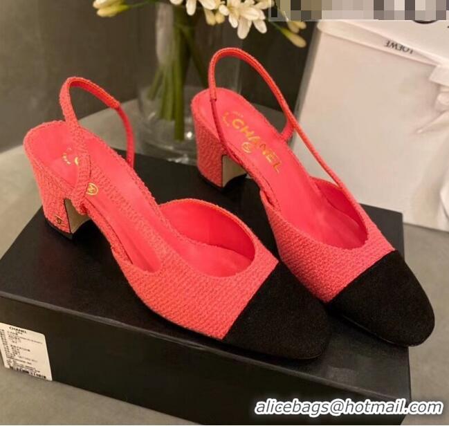 Unique Grade Chanel Tweed Slingbacks G31318 Peach/Black 2020