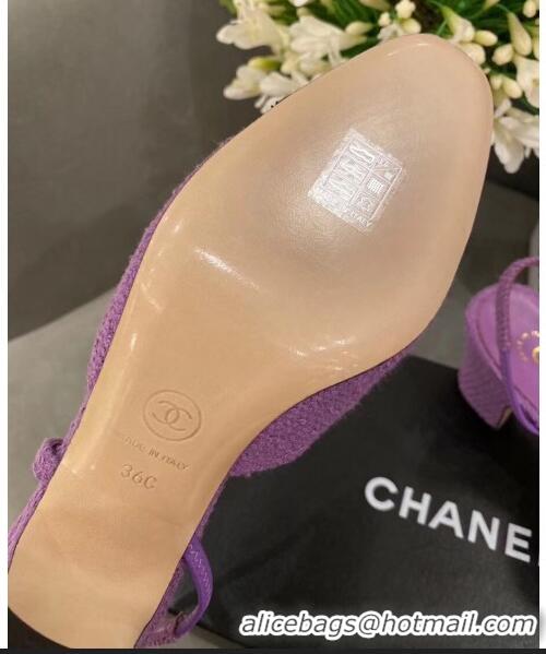 Best Quality Chanel Tweed Slingbacks G31318 Purple/Black 2020