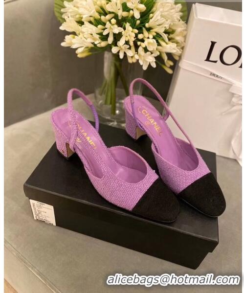 Best Quality Chanel Tweed Slingbacks G31318 Purple/Black 2020