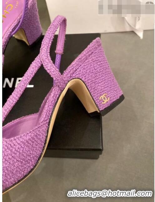 Best Quality Chanel Tweed Slingbacks G31318 Purple/Black 2020