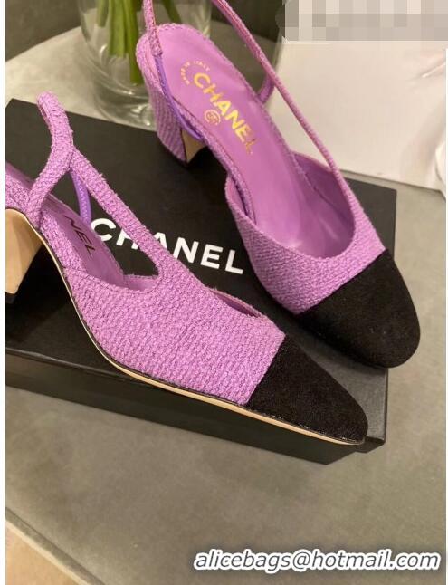 Best Quality Chanel Tweed Slingbacks G31318 Purple/Black 2020