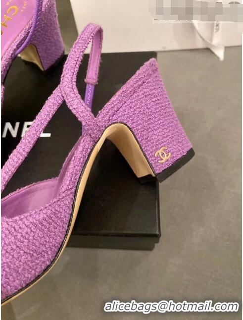 Best Quality Chanel Tweed Slingbacks G31318 Purple/Black 2020