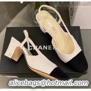 Popular Style Chanel Tweed Slingbacks G31318 Off-White/Black 2020