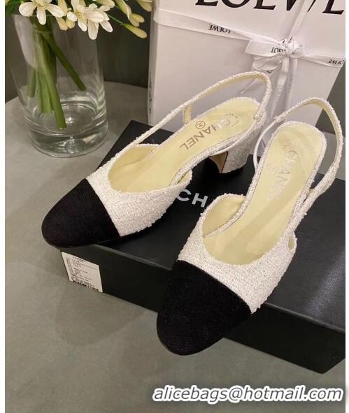 Popular Style Chanel Tweed Slingbacks G31318 Off-White/Black 2020