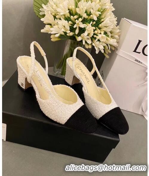 Popular Style Chanel Tweed Slingbacks G31318 Off-White/Black 2020