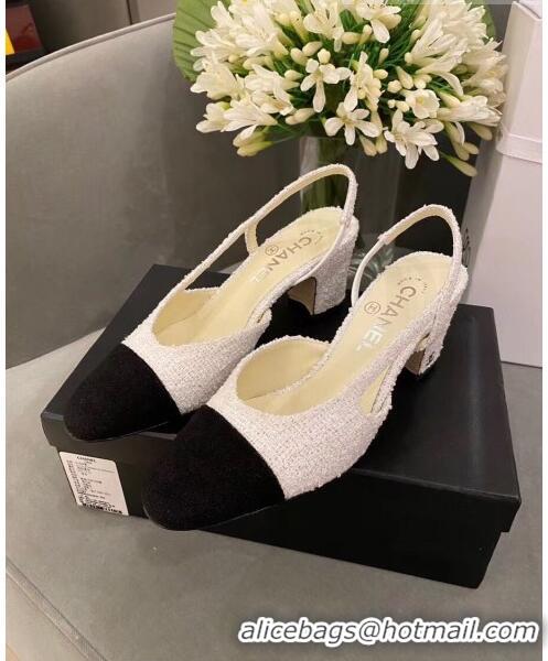 Popular Style Chanel Tweed Slingbacks G31318 Off-White/Black 2020