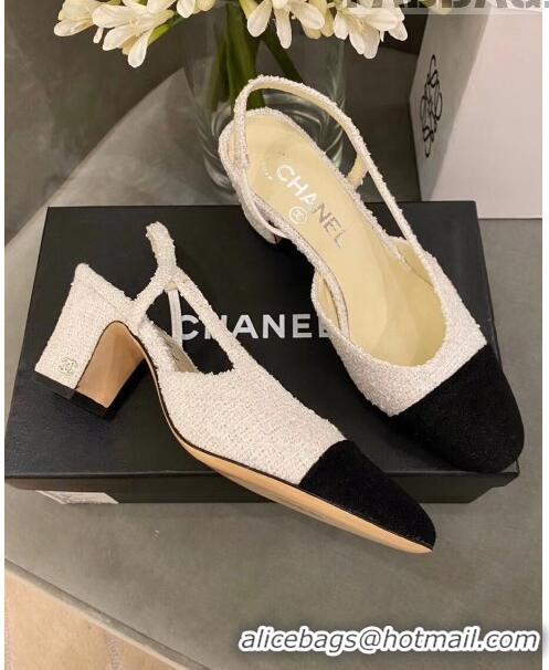 Popular Style Chanel Tweed Slingbacks G31318 Off-White/Black 2020