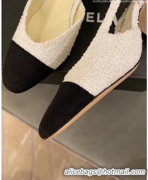 Popular Style Chanel Tweed Slingbacks G31318 Off-White/Black 2020