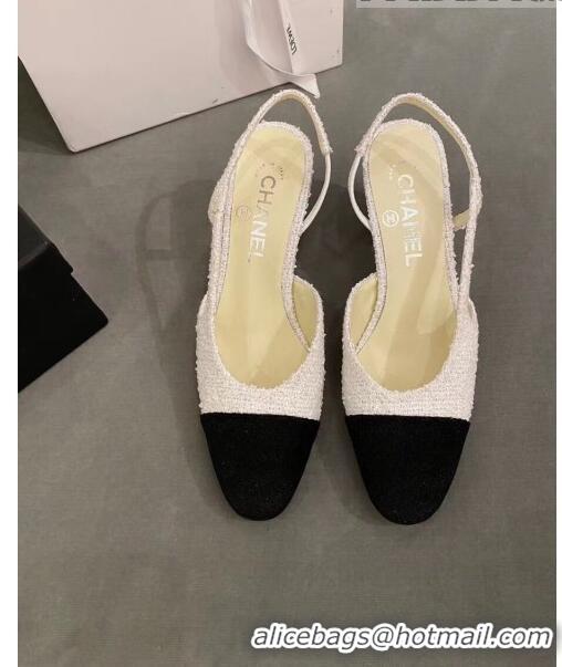 Popular Style Chanel Tweed Slingbacks G31318 Off-White/Black 2020