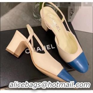 Beautiful Chanel Slingbacks In Calfskin & Grosgrain G31318 Beige/Blue 2020