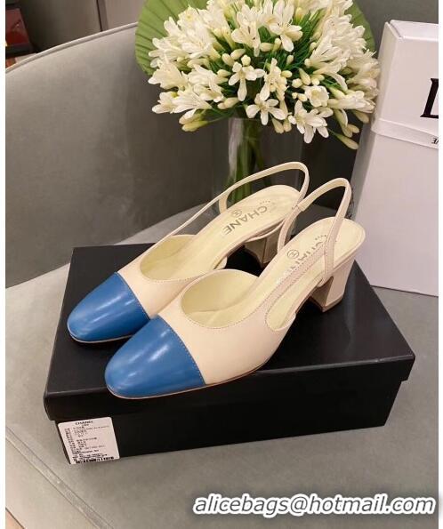 Beautiful Chanel Slingbacks In Calfskin & Grosgrain G31318 Beige/Blue 2020