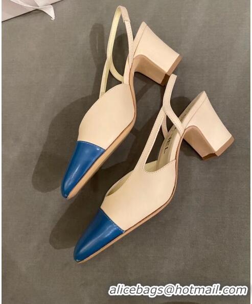 Beautiful Chanel Slingbacks In Calfskin & Grosgrain G31318 Beige/Blue 2020