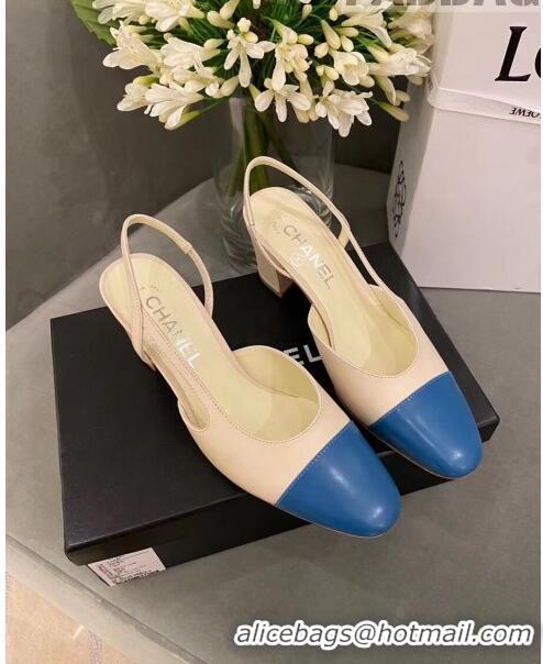 Beautiful Chanel Slingbacks In Calfskin & Grosgrain G31318 Beige/Blue 2020