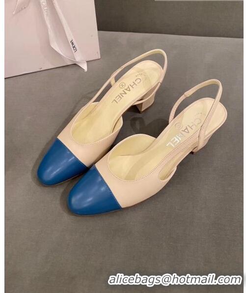 Beautiful Chanel Slingbacks In Calfskin & Grosgrain G31318 Beige/Blue 2020