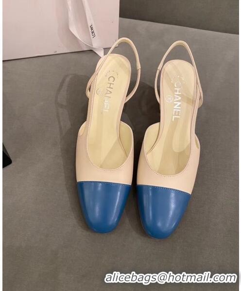 Beautiful Chanel Slingbacks In Calfskin & Grosgrain G31318 Beige/Blue 2020