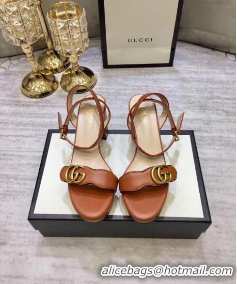 Promotional Gucci Leather Platform Sandal with Double G 573022 Brown 2020