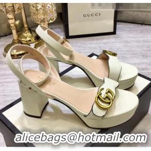 Low Price Gucci Leather Platform Sandal with Double G 573022 White 2020