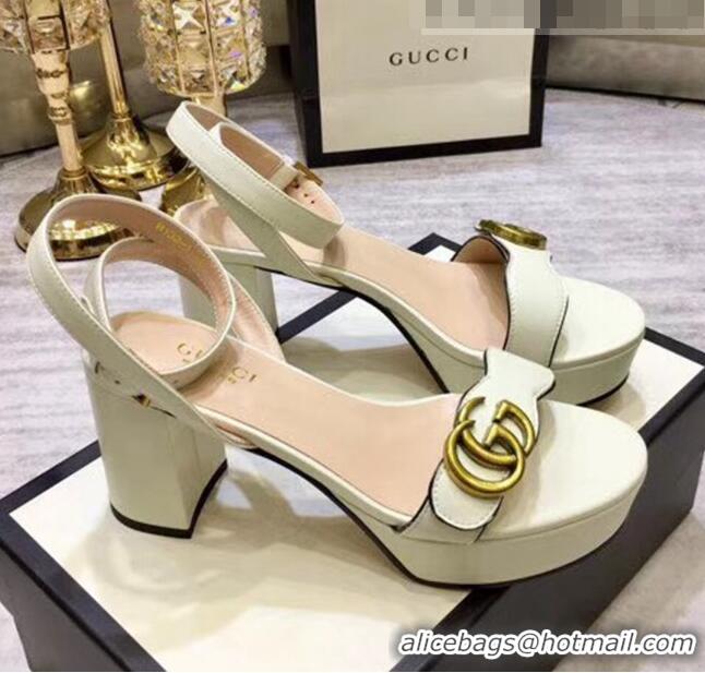 Low Price Gucci Leather Platform Sandal with Double G 573022 White 2020