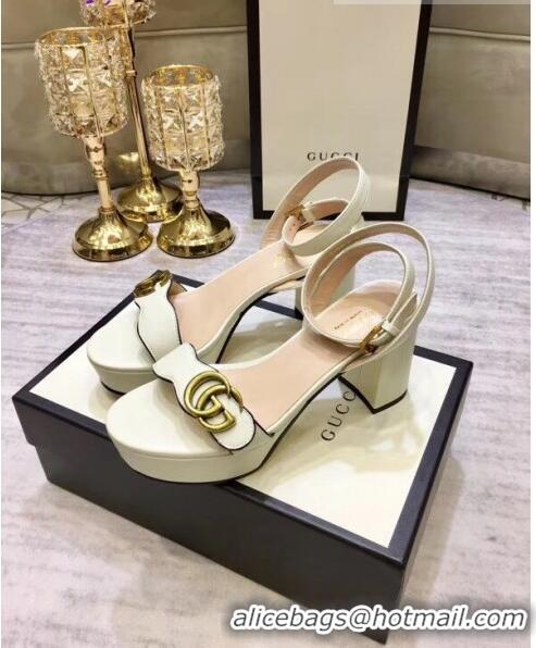 Low Price Gucci Leather Platform Sandal with Double G 573022 White 2020