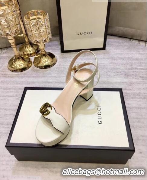 Low Price Gucci Leather Platform Sandal with Double G 573022 White 2020