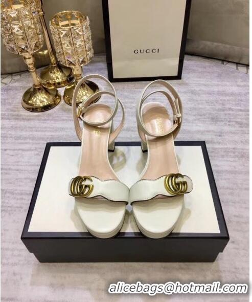 Low Price Gucci Leather Platform Sandal with Double G 573022 White 2020