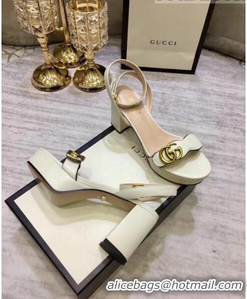 Low Price Gucci Leather Platform Sandal with Double G 573022 White 2020