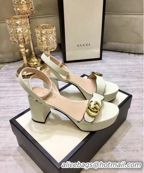 Low Price Gucci Leather Platform Sandal with Double G 573022 White 2020