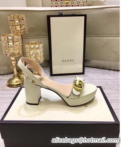 Low Price Gucci Leather Platform Sandal with Double G 573022 White 2020